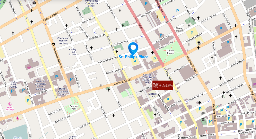 Map showing proximity to College of Charleston campus and downtown charleston